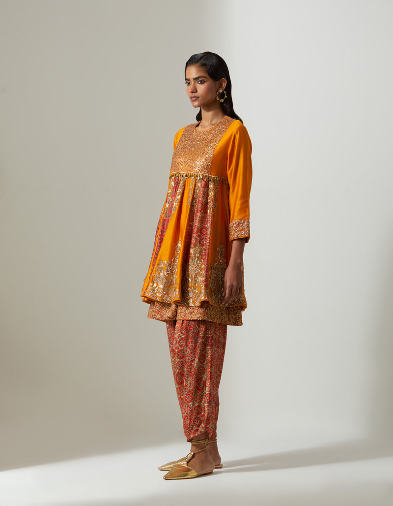 Burnt Orange Sapna Printed Frock Kurti with Dhoti Pants