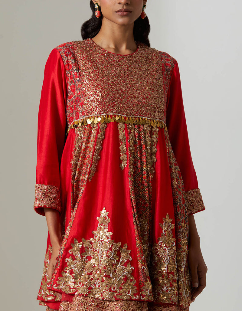 Red Sapna Printed Frock Kurti with Dhoti Pants