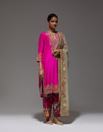 Fuschia Kurta With Printed Pants And A Dupatta