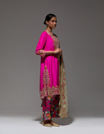 Fuschia Kurta With Printed Pants And A Dupatta