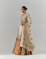 Ivory Scallop Boho Lehenga With Blouse And Dupatta Set