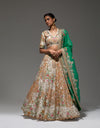 Ivory Organza New Sunflower Lehenga With Blouse & Dupatta