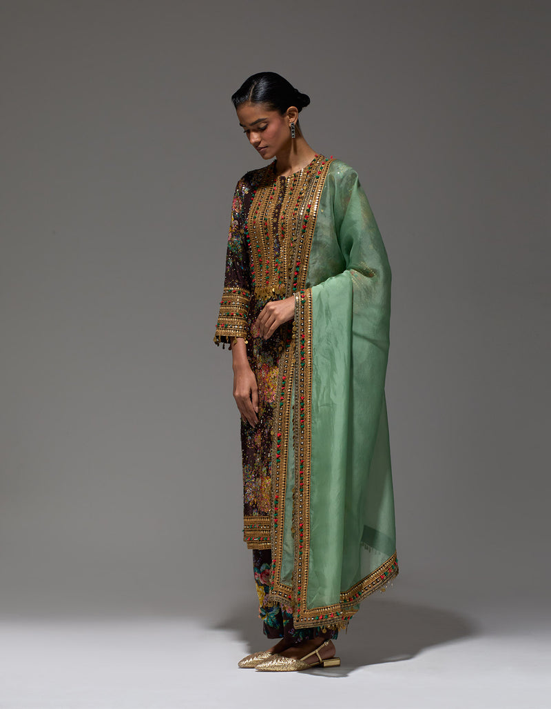 Brown Gulab Kurta With Dupatta