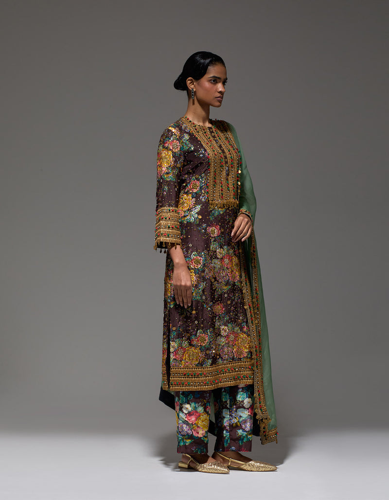 Brown Gulab Kurta With Dupatta