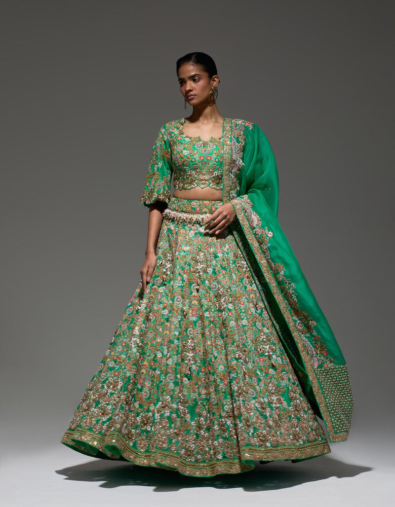 Green Kari Organza Lehenga