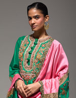 Green New Begum Kurta With Pleat Salwar And Dupatta