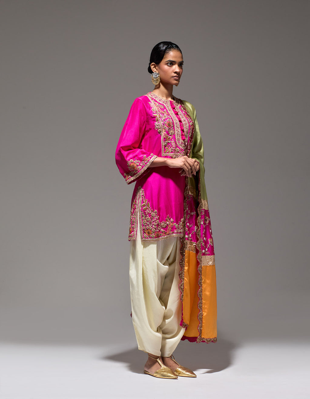 Magenta New Begum Kurta With Pleat Salwar And Dupatta