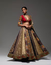 Maroon And Brown Shimi Shimi Akashtara Lehenga with 24 Kalis