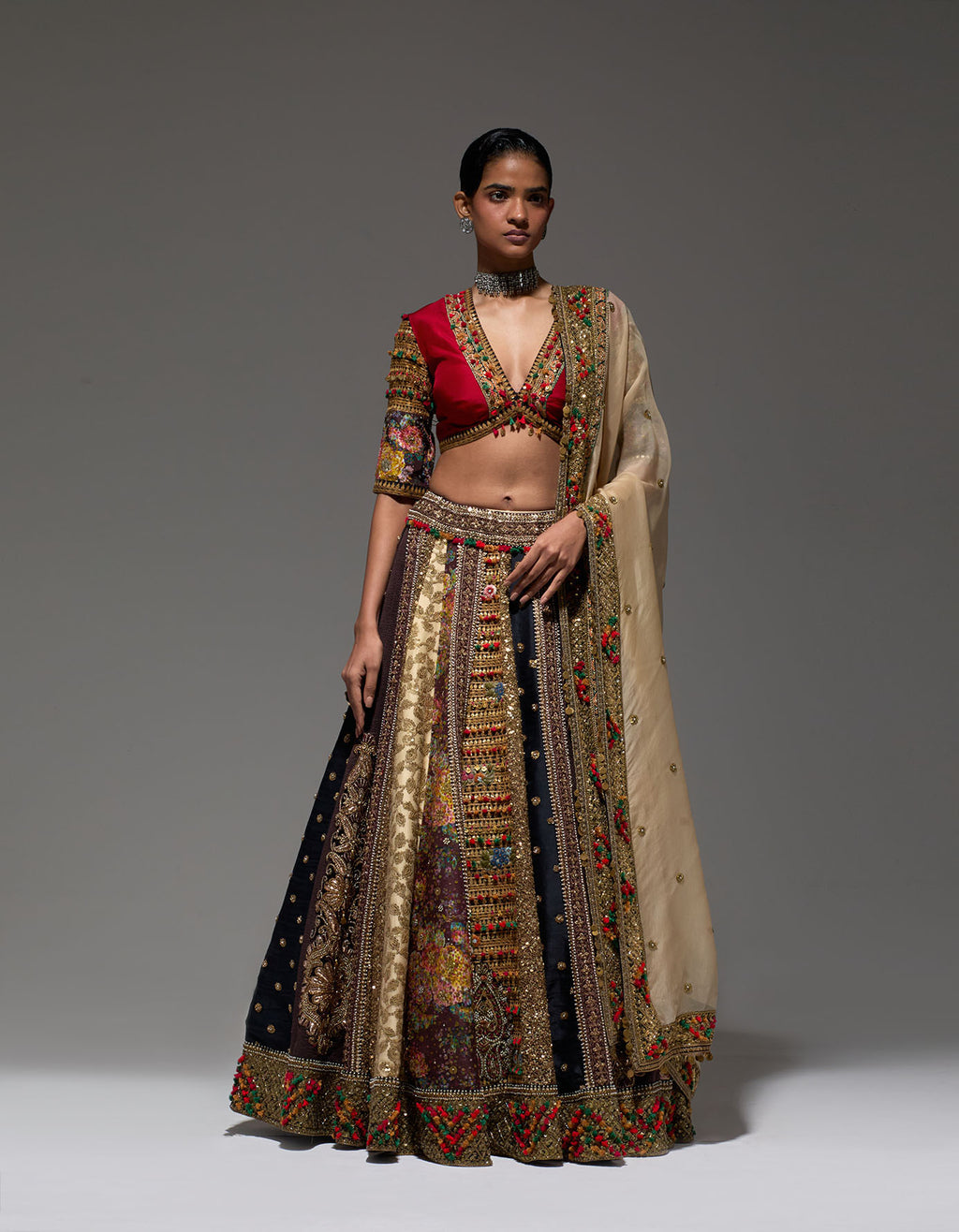 Maroon And Brown Shimi Shimi Akashtara Lehenga with 24 Kalis