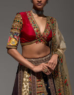 Maroon And Brown Shimi Shimi Akashtara Lehenga with 24 Kalis