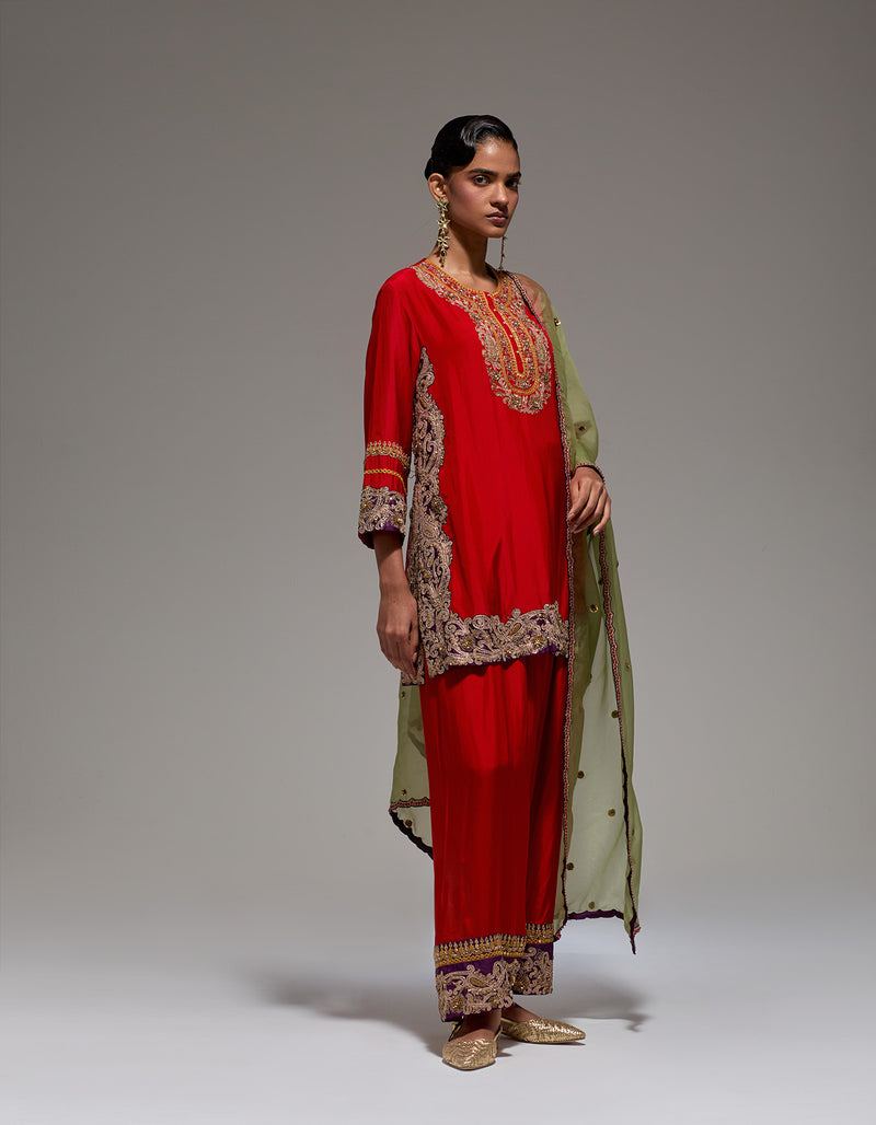 Red Gulab Kurta Set