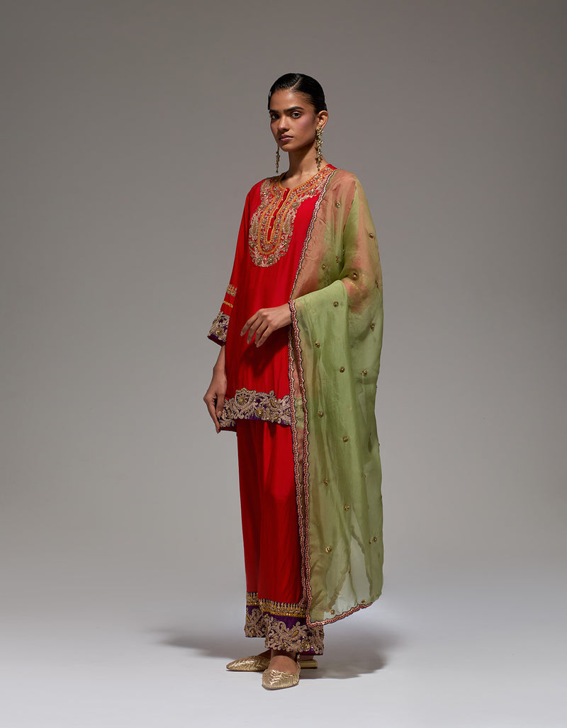 Red Gulab Kurta Set