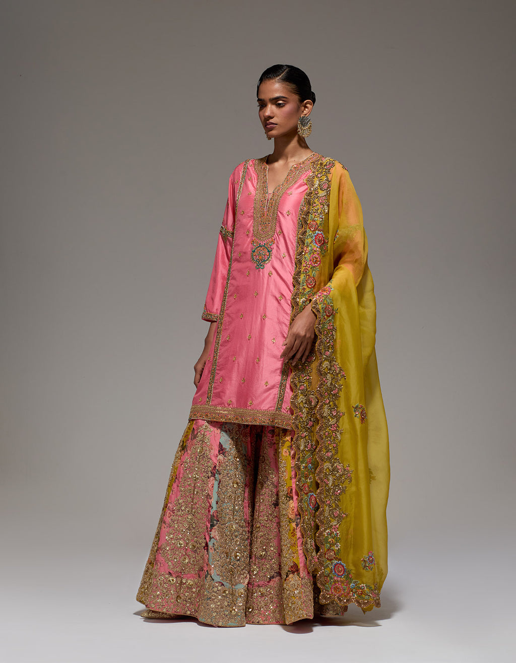 Multi Pitta Sharara With Gujrati Kurta Set