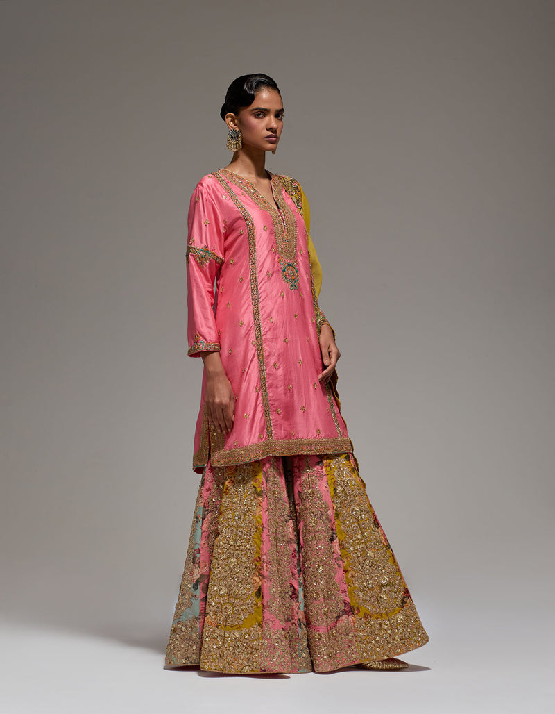 Multi Pitta Sharara With Gujrati Kurta Set