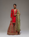 Red Pitta Sharara With Gujrati Kurta Set