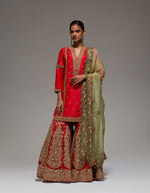 Red Pitta Sharara With Gujrati Kurta Set