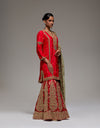 Red Pitta Sharara With Gujrati Kurta Set