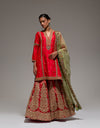 Red Pitta Sharara With Gujrati Kurta Set