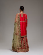 Red Pitta Sharara With Gujrati Kurta Set