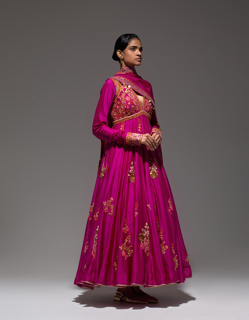 Magenta Mirror Anarkali 32 Kali With Dupatta New