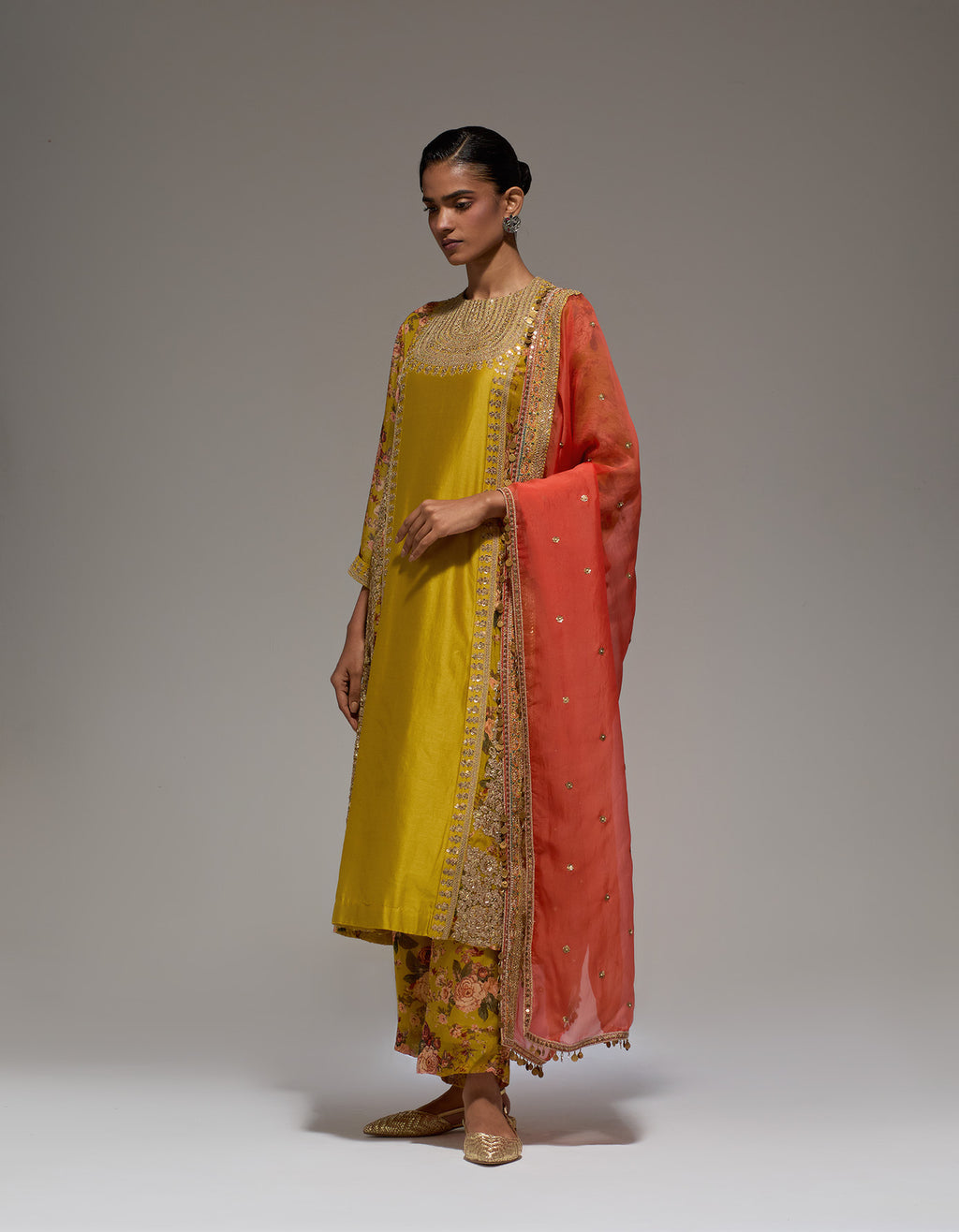 Mustard 4 Kali Kurta Set