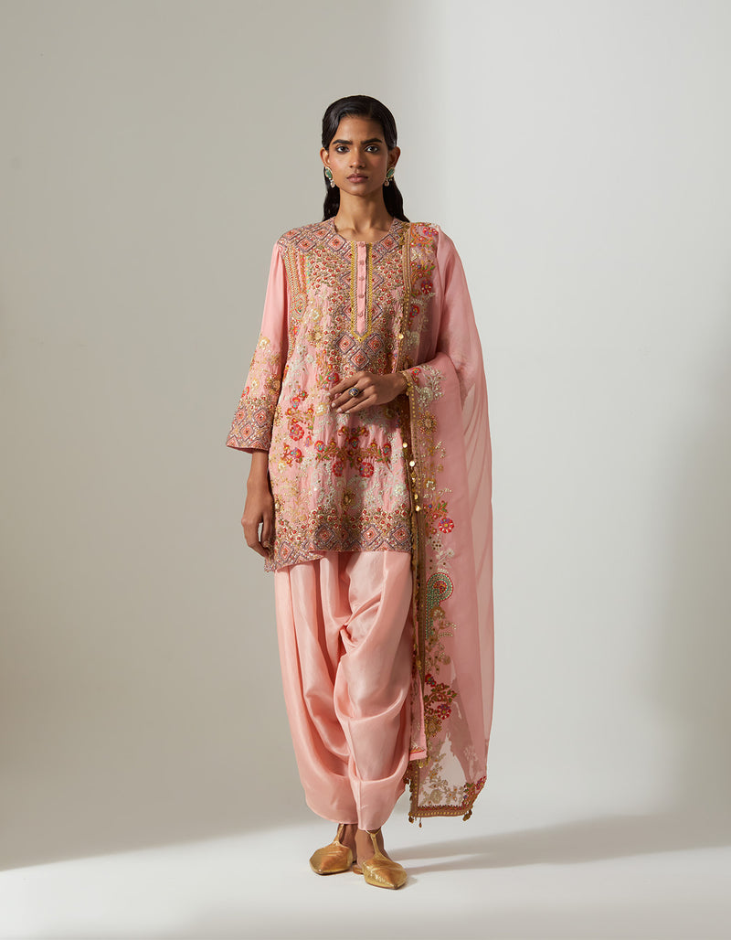 Blush Pink Short Heavy Jaal Kurta Set