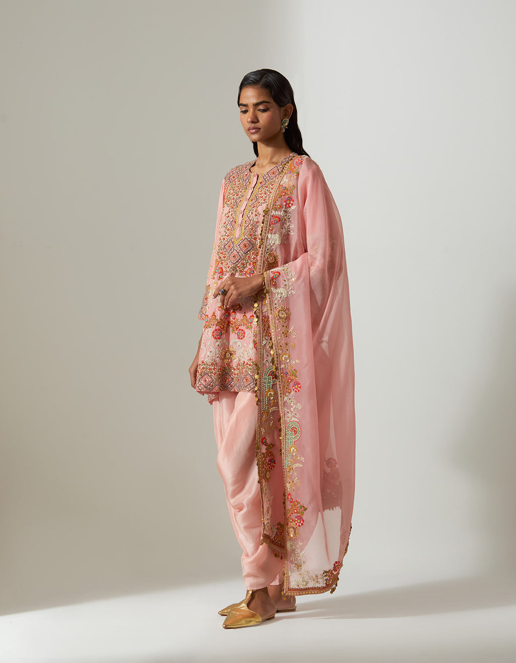 Blush Pink Short Heavy Jaal Kurta Set