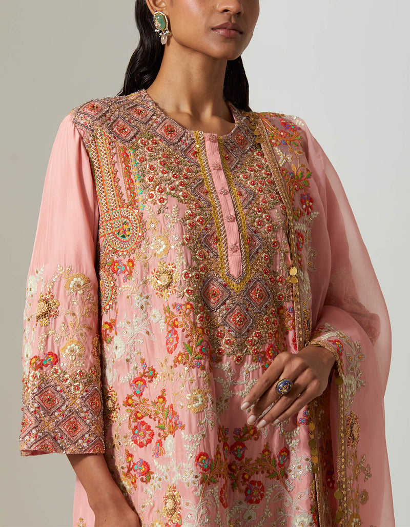 Blush Pink Short Heavy Jaal Kurta Set