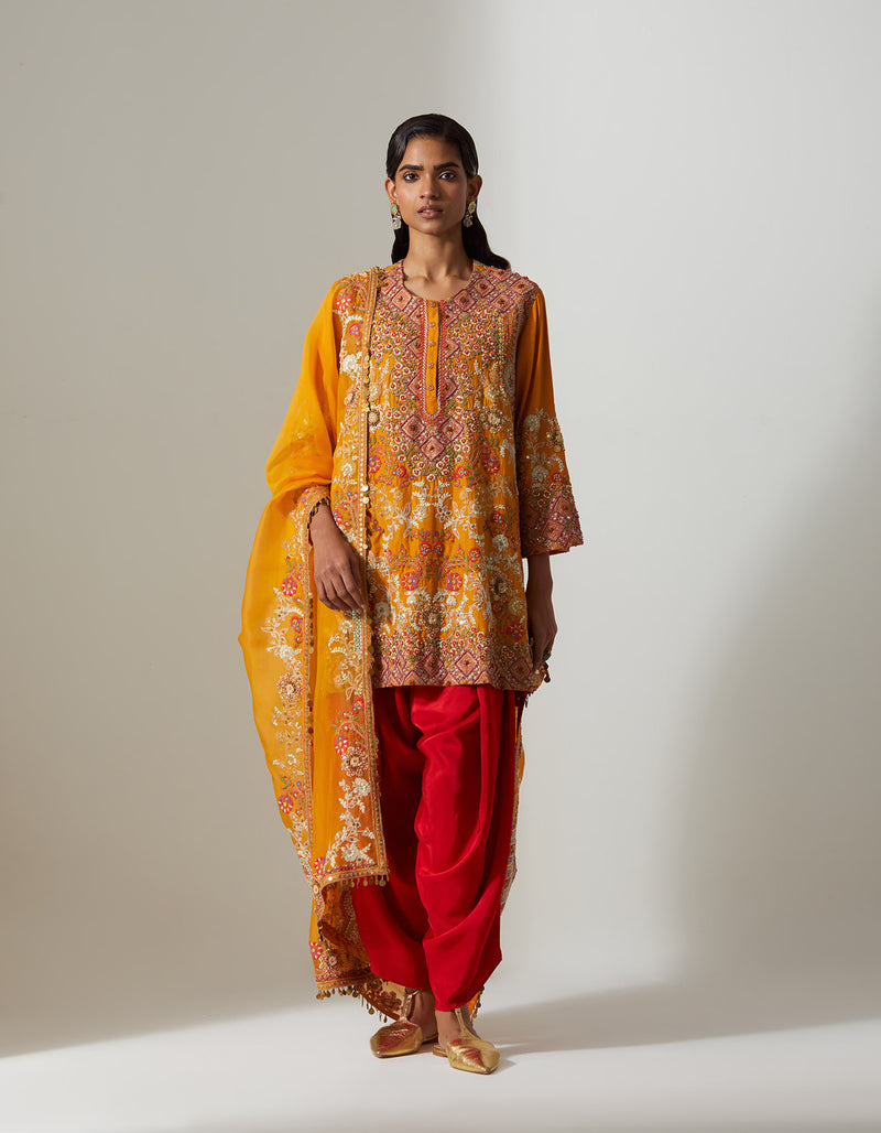 Burnt Orange Short Heavy Jaal Kurta Set