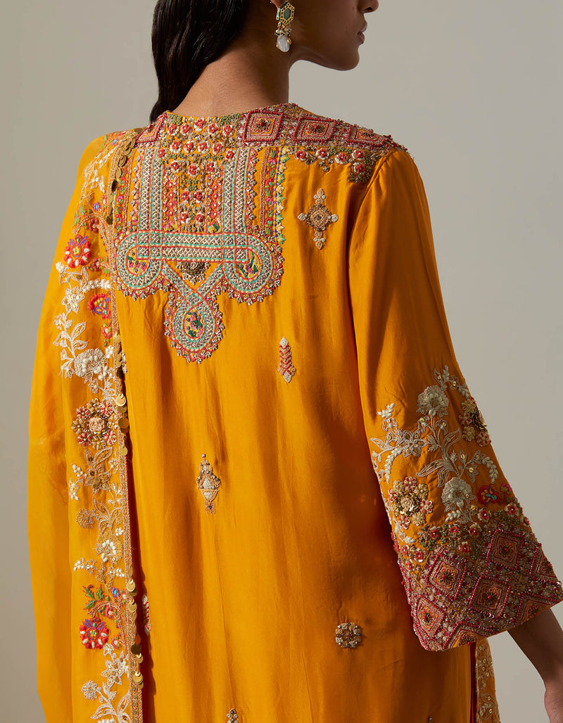 Burnt Orange Short Heavy Jaal Kurta Set