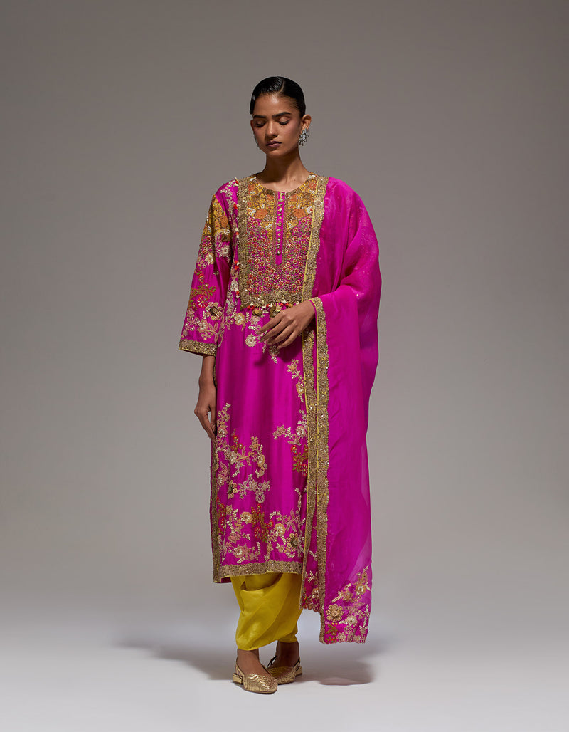 Magenta Heavy Jaal Long Kurta Set