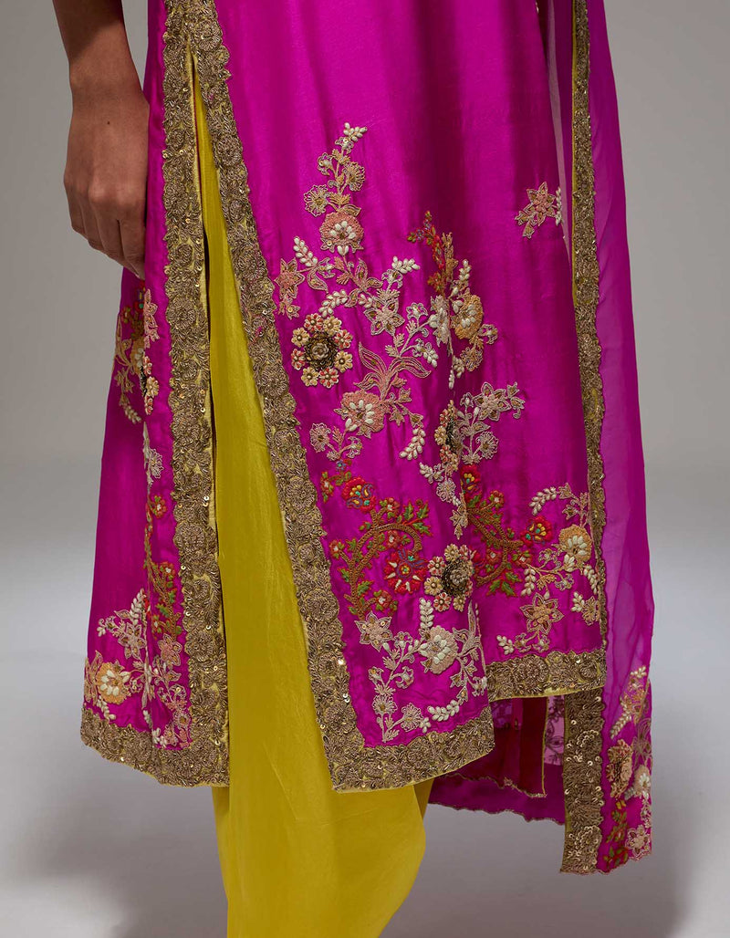 Magenta Heavy Jaal Long Kurta Set