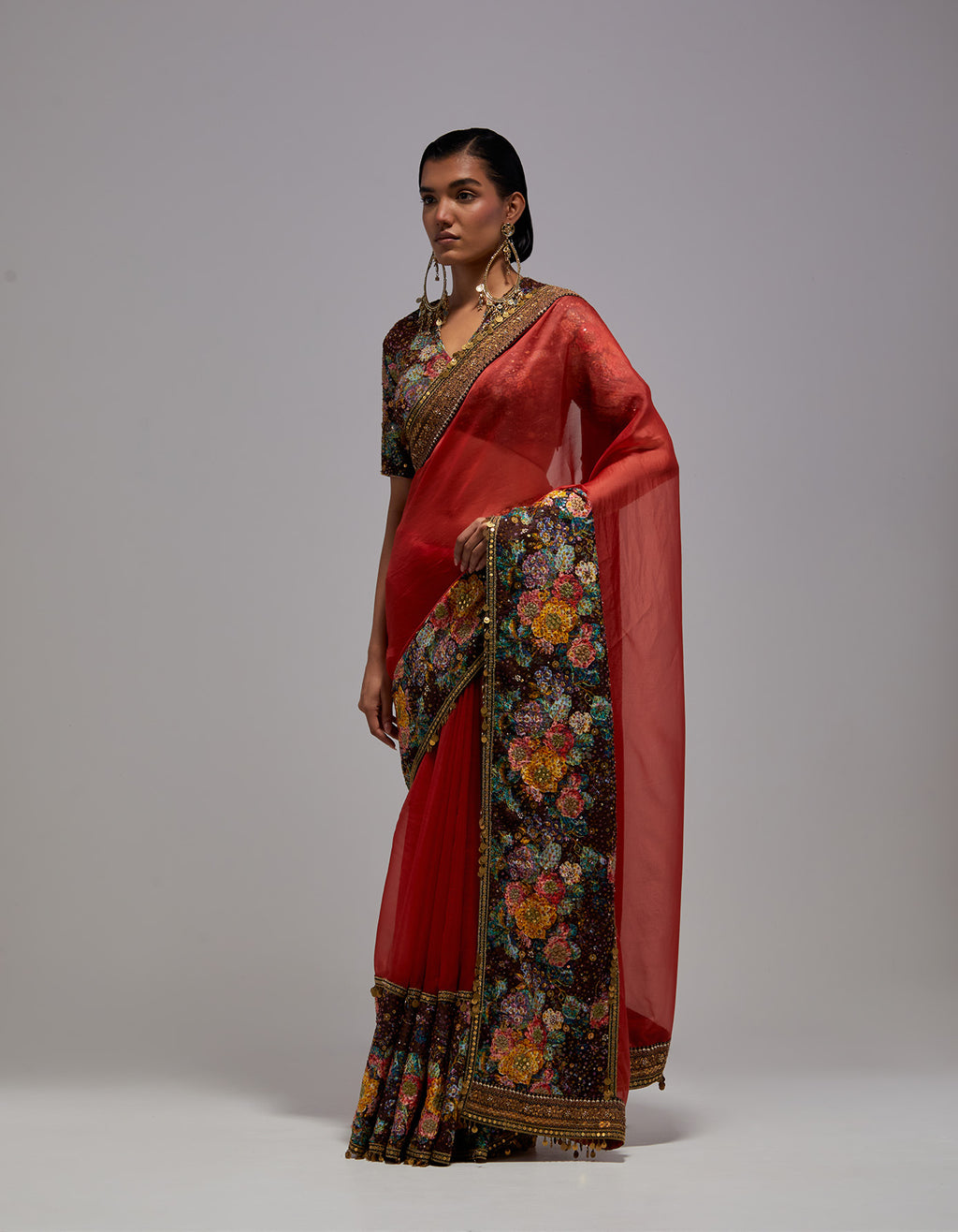 Forest Jaal Rust Brown Shimmi Shimmi Saree with Blouse