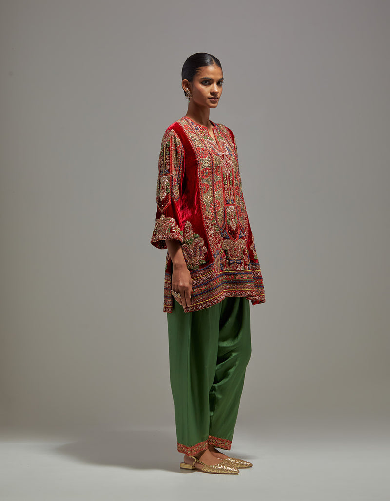 Red Akmal Kurta Set