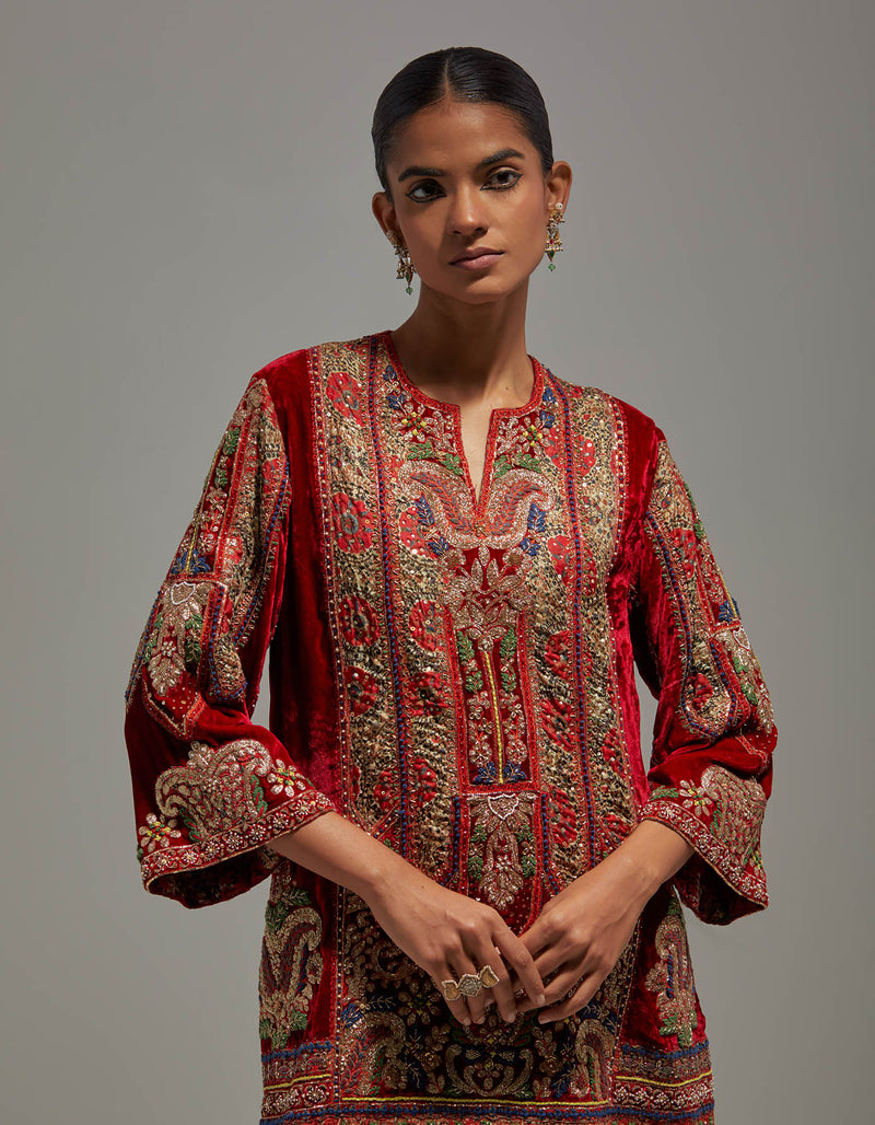 Red Akmal Kurta Set