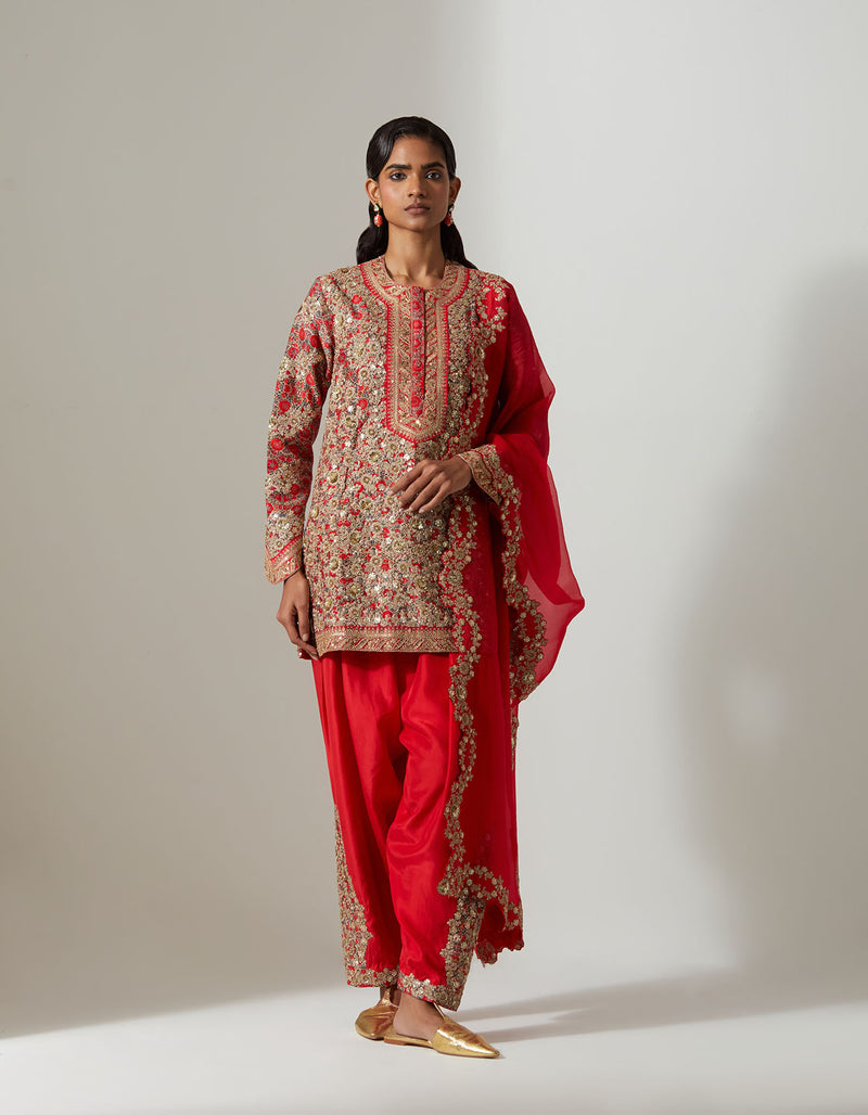 Red Heavy Qawwali Kurta Set