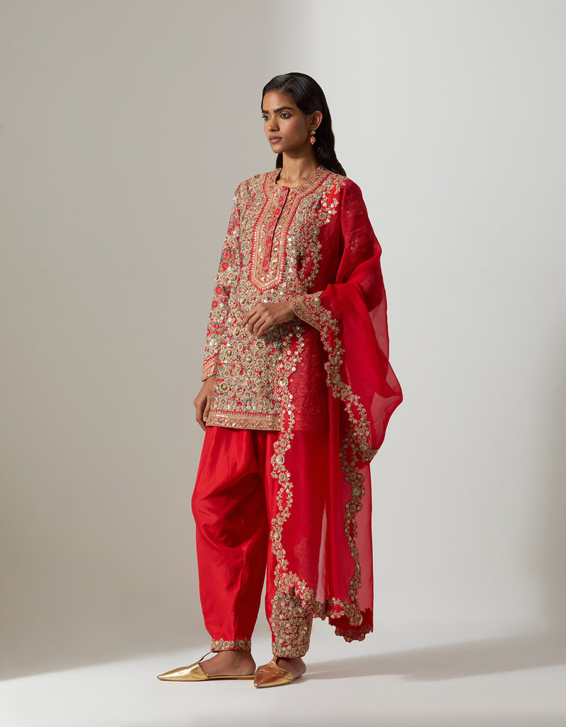 Red Heavy Qawwali Kurta Set