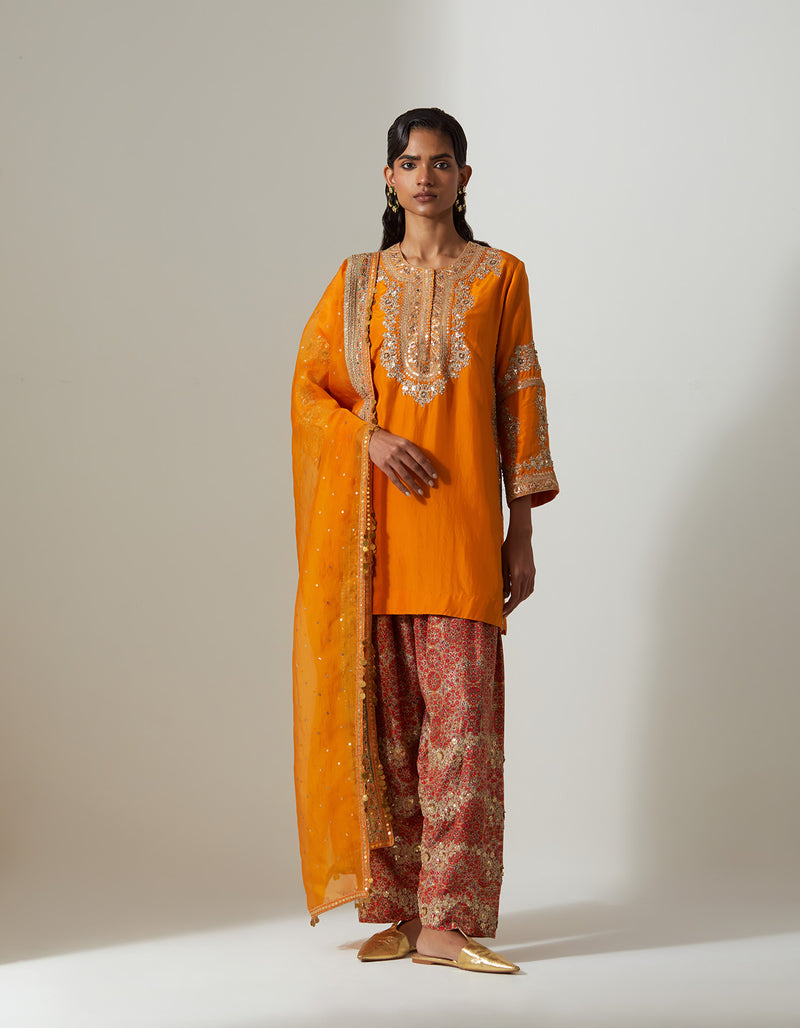 Burnt Orange Light Qawwali Kurta Set