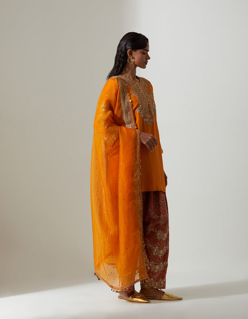 Burnt Orange Light Qawwali Kurta Set