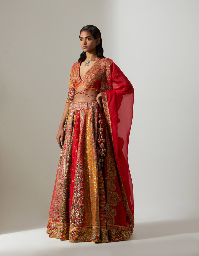 Red Multi 24 Kali Lehenga Set