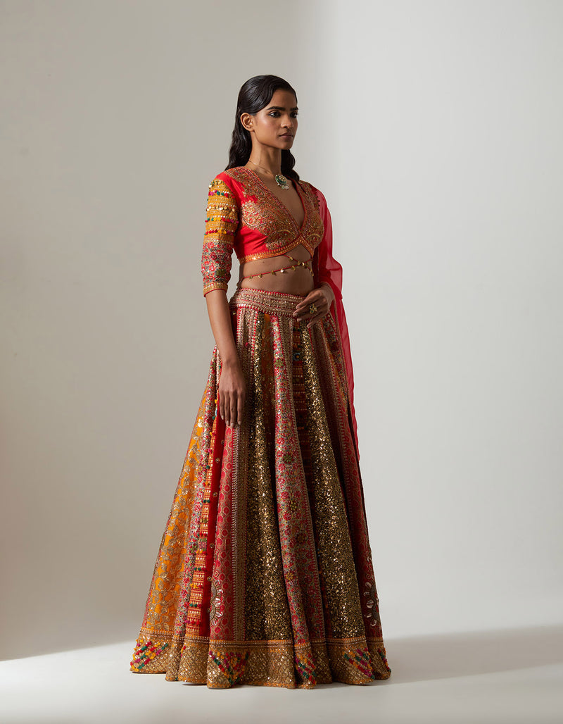 Red Multi 24 Kali Lehenga Set