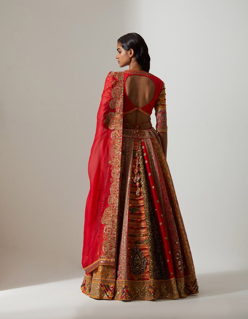 Red Multi 24 Kali Lehenga Set