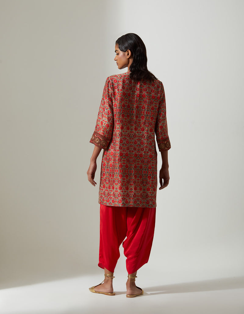 Red Short Stripe Kurta Set