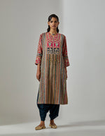 Red Multi Long Stripe Kurta Set