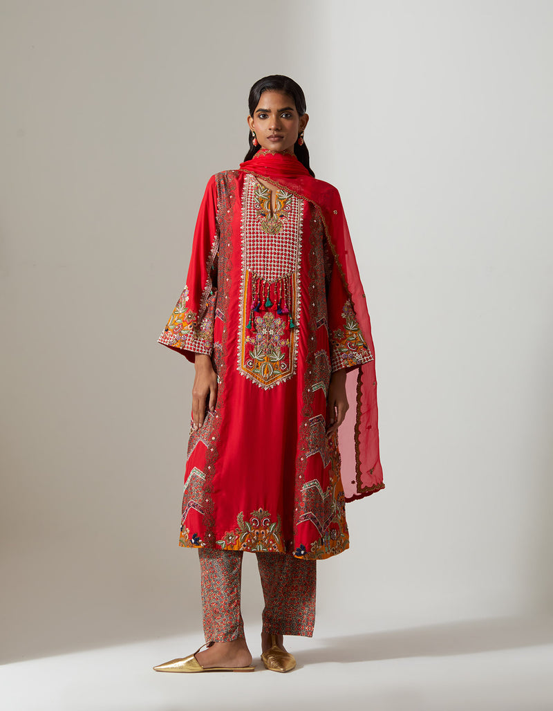 Red Zig-Zag Sooraj Kurta Set