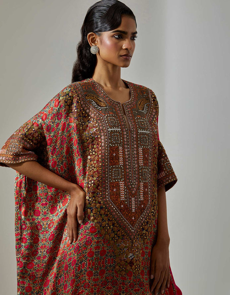 Red Mehraab Kaftan Set