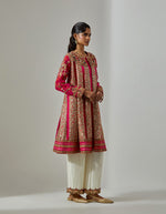 Red Multi Patra Jacket Set