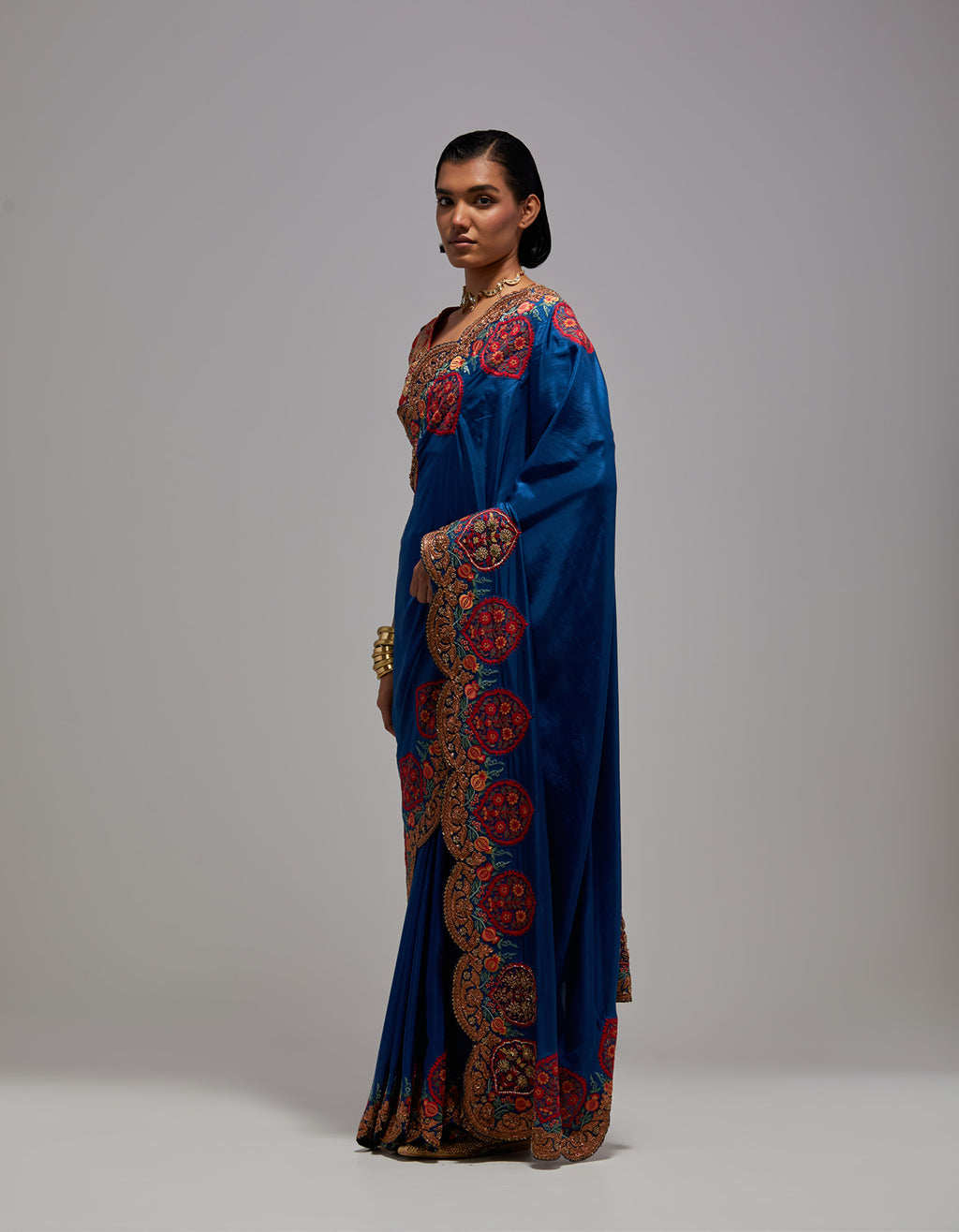 Tamba Royal Blue Scallop Saree with Blouse