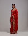 Mughal Red Cutwork Saree with Blouse