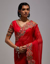 Mughal Red Cutwork Saree with Blouse